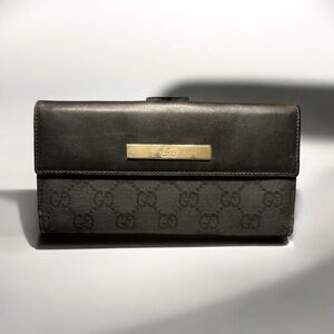 GUCCI GG Leather and Canvas Continental Wallet Black GUC